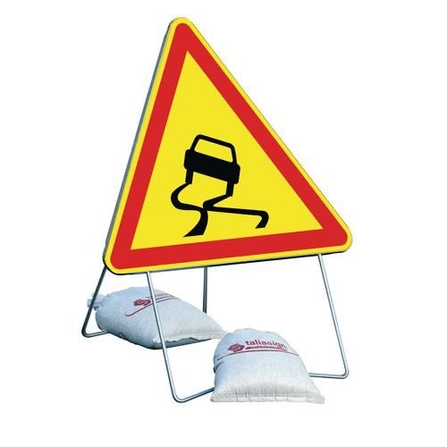 Panneau de signalisation chantier ak4 chaussée glissante 1000/850 mm_0