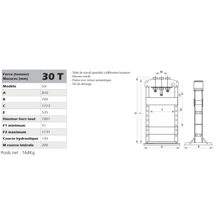 Presse d'atelier manuelle DRAKKAR 30 tonnes bâti soudé Référence   10540_1