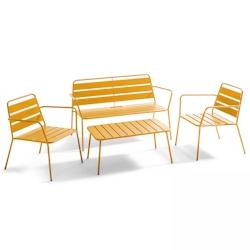 Oviala Business Salon de terrasse 4 places et 1 table basse en acier jaune - jaune acier 105441_0