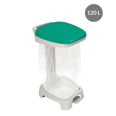 Support sac poubelle 2 roues à pédale Gilac avec couvercle vert 120 L_0