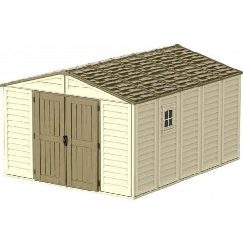 ABRI DE JARDIN PVC WOODBRIDGE + KIT DE FONDATION ET KIT 1 FENÊTRE - 13,12 M² DURAMAX