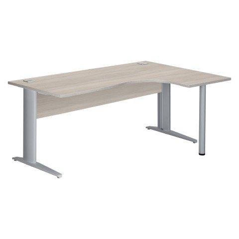 BUREAU COMPACT EXCELLENS L 180 CM CHÊNE GRIS RETOUR À DROITE PIÈTEMENT MÉTAL ALUMINIUM AVEC VOILE DE FOND
