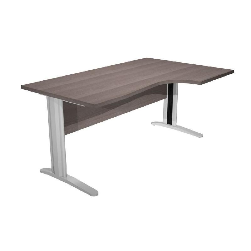 BUREAU COMPACT PRONTO PRESTIGE- RETOUR À DROITE L.160 X P.100 CM - PLATEAU CENDRE - PIEDS L CHROME