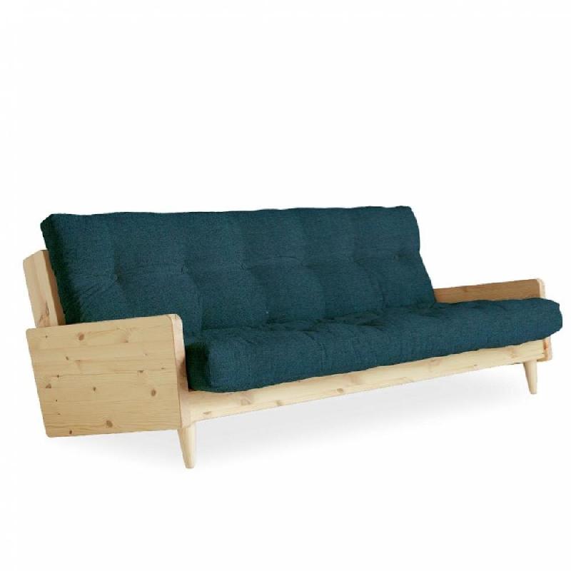 CANAPÉ 3 PLACES CONVERTIBLE INDIE STYLE SCANDINAVE FUTON BLEU PROFOND COUCHAGE 130*190 CM._0