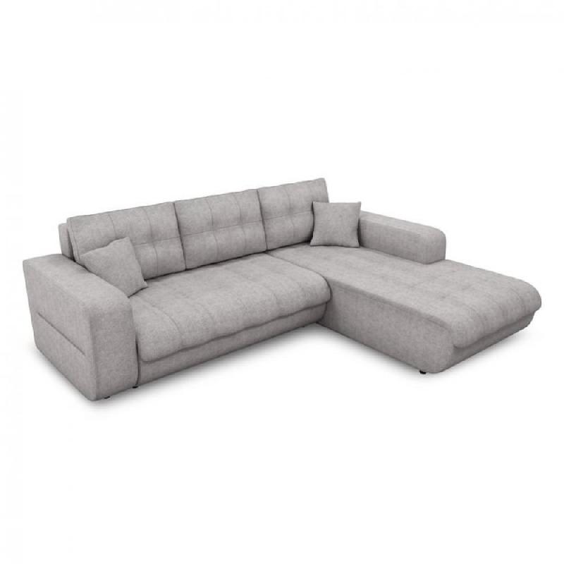 Canapé d'angle scandinave ZELI gris clair - Convertible avec méridienne à droite et coffre de rangement_0