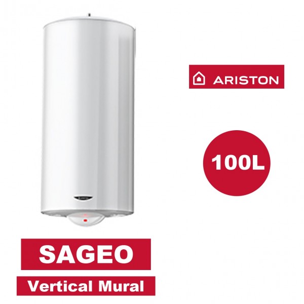 CHAUFFE-EAU ÉLECTRIQUE VERTICAL MURAL SAGÉO 100 L - Ø530 MM - ARISTON 3000352