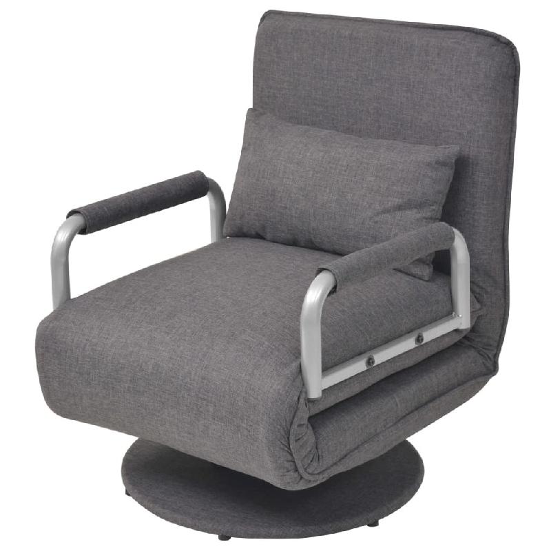 Décoshop26 - Fauteuil lounge convertible design et moderne pivotant et canapé-lit en tissu gris foncé DEC028662 - gris 3000256989347_0
