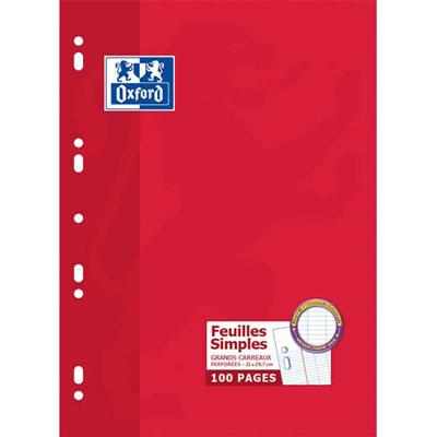 FEUILLES MOBILES PERFOREES OXFORD - 21X29,7 CM - 90 G - GRANDS CARREAUX - 100 PAGES - LOT DE 10