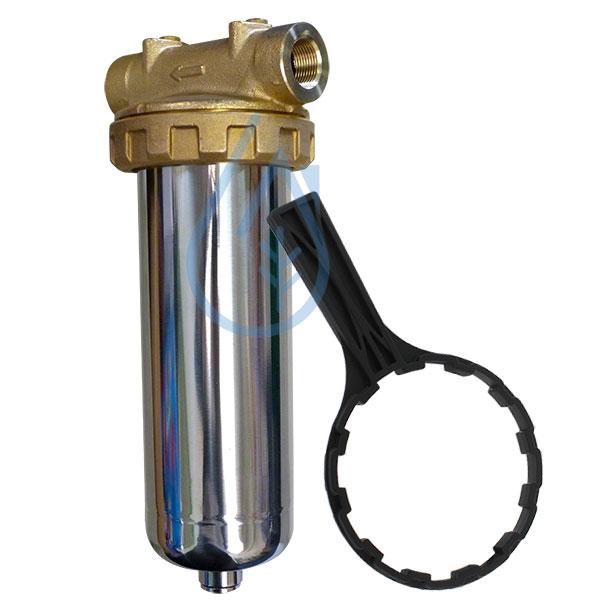 FILTRE TÊTE BRONZE 3/4 CUVE INOX 9-3/4 POUCES + PURGE - SANS ACCESSOIRE