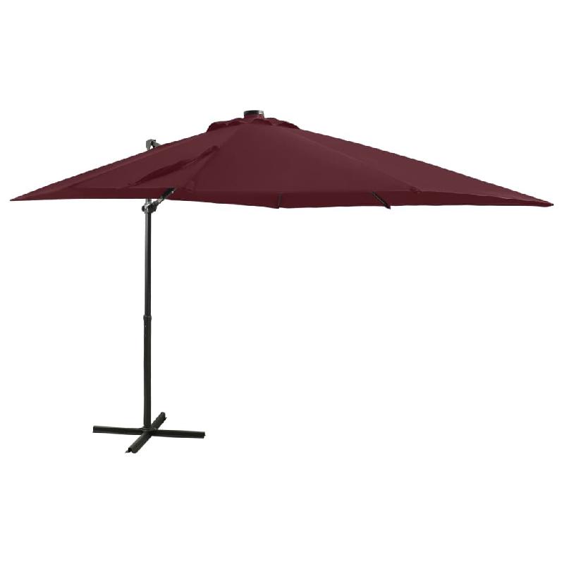 Helloshop26 - Parasol meuble de jardin déporté avec mât et lumières led rouge 250 cm bordeaux 02_0008526 - rouge aluminium 3000455082726_0