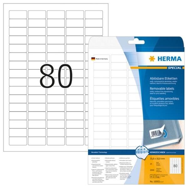 HERMA 2000 étiquettes blanches Movables®, format 35,6 x 16,9 mm (25 feuilles A4 / cdt) - blanc papier 10003_0
