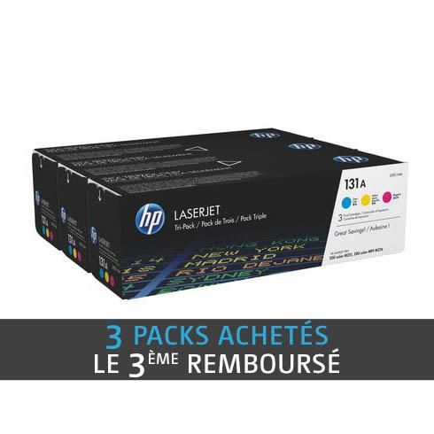HP 131A - U0SL1AM PACK 3 TONERS COULEURS POUR IMPRIMANTE LASER - HP