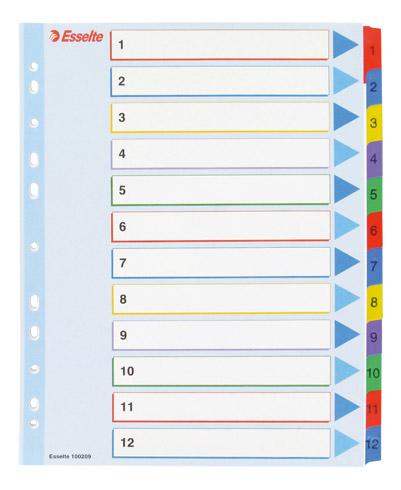 LOT DE 2 - INTERCALAIRE A4+ CARTE BRISTOL BLANCHE ESSELTE 12 ONGLETS NUMÉRIQUES RÉINSCRIPTIBLES MULTICOLORES - 1 JEU