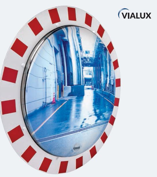 Miroir de surveillance avec cadre rouge et blanc - Qualité inox, anti-givre et anti-buée - VIALUX®_0