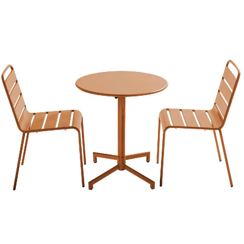 Oviala Business Ensemble table de jardin et 2 chaises en métal caramel - marron acier 114694_0