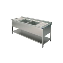 Plonge 2 bacs - 2 égouttoirs - Sur piètement avec étagère inférieure - 2000x700 mm - 2000x700x850 mm - VIRTUS GROUP - 7864908886653_0