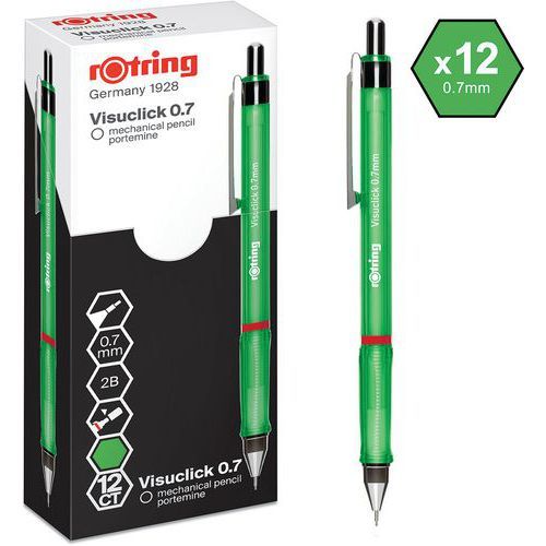 PORTE-MINE ROTRING VISUCLICK HB 0.7MM CORPS VERT BOÎTE DE 12