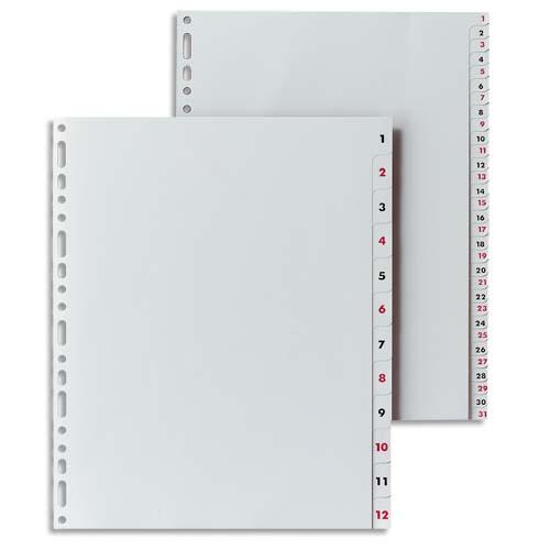 INTERCALAIRES EN PLASTIQUE, NUMÉRIQUE, A4, GRIS - LOT DE 5