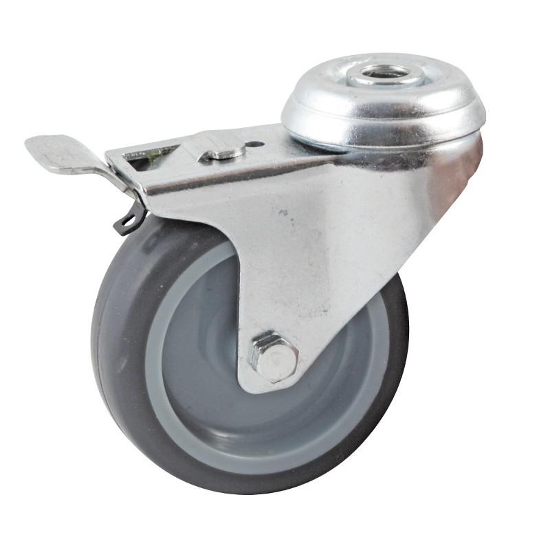 ROULETTE ŒIL TROU PIVOTANT À FREIN DIAMÈTRE 75MM EN CAOUTCHOUC GRIS - AVL - 552975L