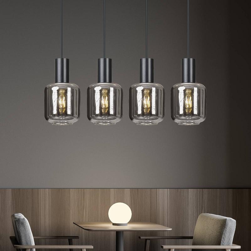 EMIBIG LIGHTING SUSPENSION SMOKE À VERRE FUMÉ, QUATRE LAMPES