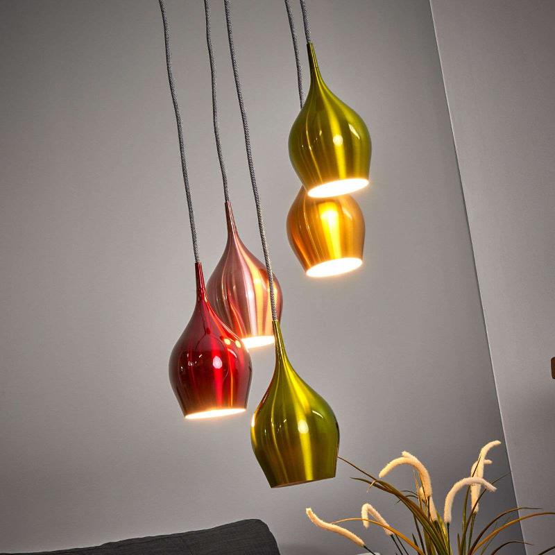 SEARCHLIGHT SUSPENSION VIBRANT, ABAT-JOURS COLORÉS 5 LAMPES