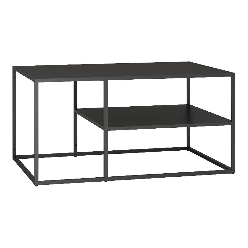 Table basse Solund du salon - rectangulaire 45 x 90 x 60 cm - noir mat - structure en acier avec étagère de rangement_0