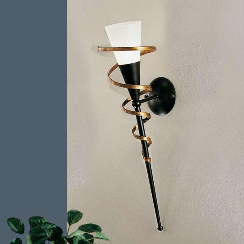 KÖGL TORCHE MURALE BONITO NOIRE AVEC SPIRALE DORÉE
