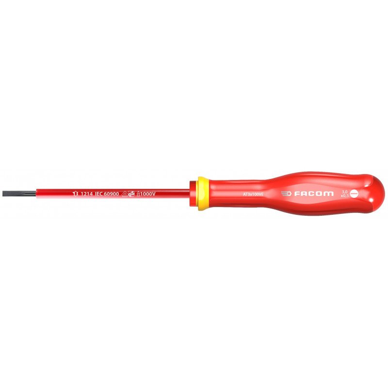 TOURNEVIS PROTWIST® ISOLÉ 1000V POUR VIS À FENTE 3X100MM LONGUEUR TOTALE 202MM - FACOM - AT3X100VE