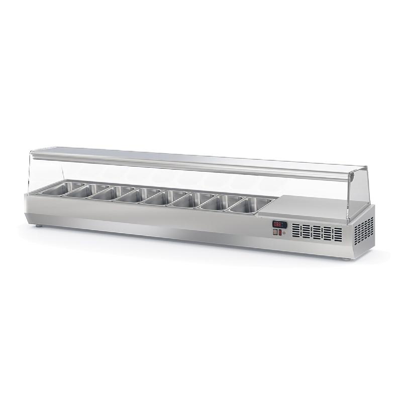 Vaiotec Vitrine réfrigérée TOPLINE avec couvercle en verre, 8 x GN 1/4, 1795 x 336 mm - inox 11880_0