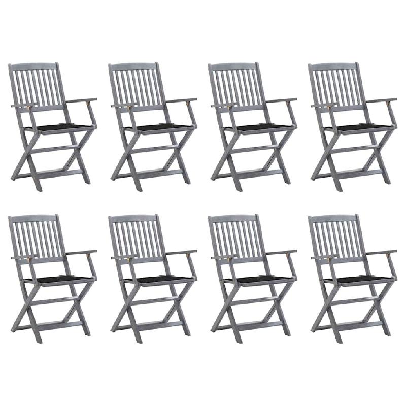 VidaXL Chaises Pliables D Extérieur Lot De 8 Et Coussins Bois D Acacia - gris 3078269_0