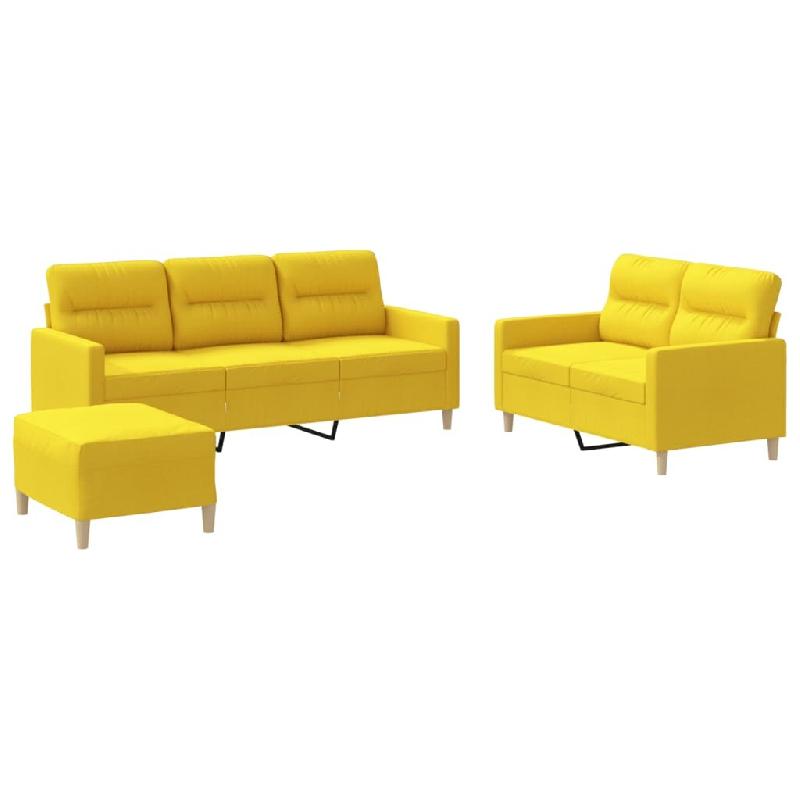 VidaXL Ensemble de canapés 3 pcs avec coussins Jaune clair Tissu Modèle AbriRustique 02 - 3201613_0