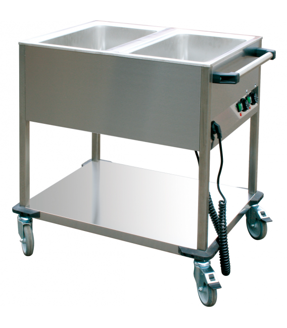 Bain-marie chariot - 650x900x900 mm - 2 réservoirs GN 1/1 - Température +30/+90 °C_0