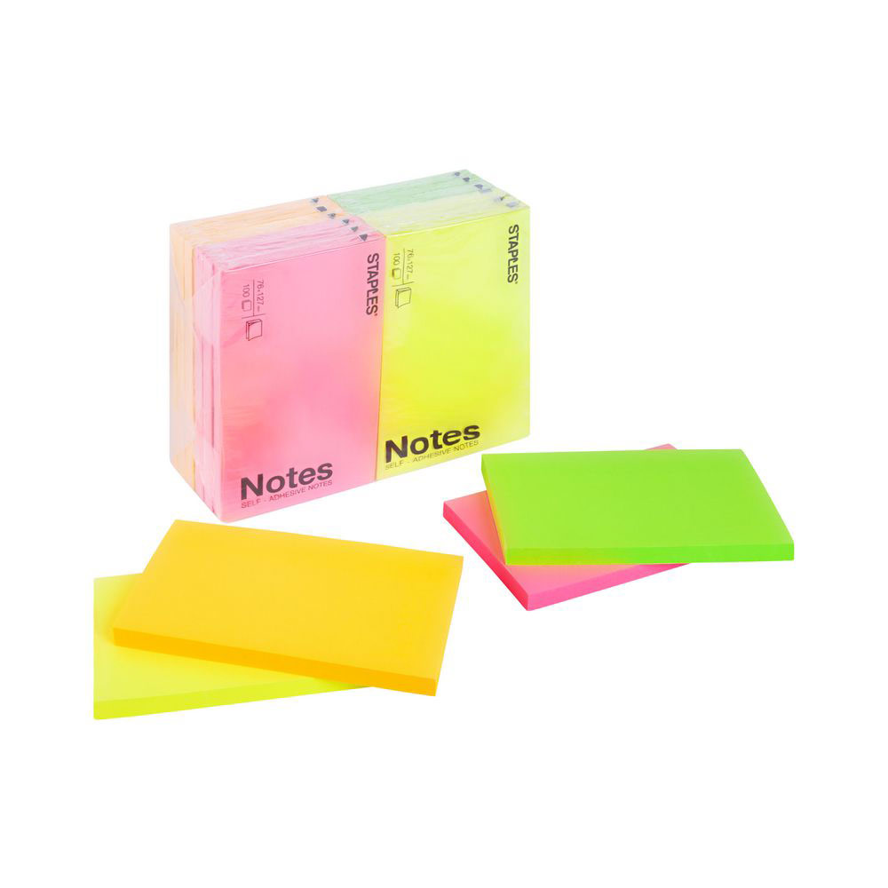 BLOC DE 100 FEUILLES REPOSITIONNABLES PERGAMY - 7,6X12,7 CM - COLORIS ASSORTIS NEON - LOT DE 12
