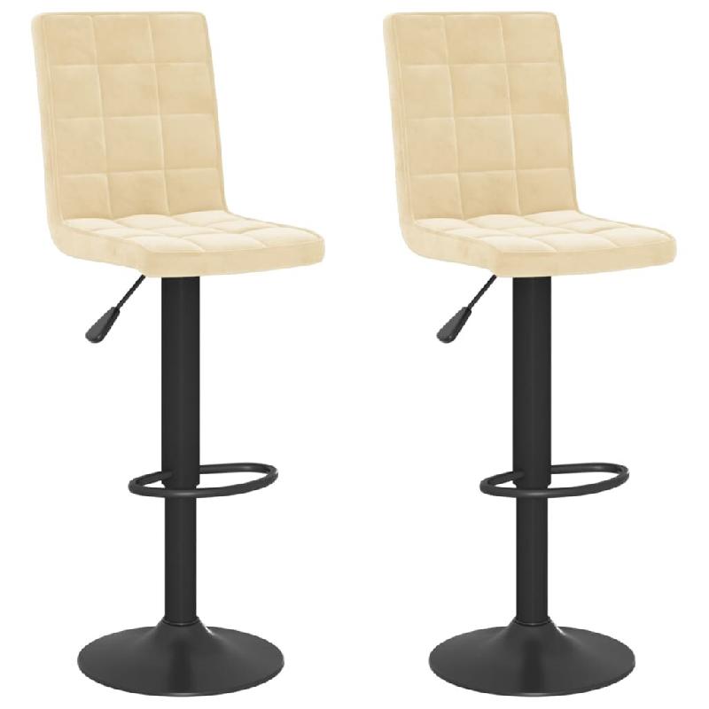 Décoshop26 - Lot de 2 tabourets de bar chaises hautes avec dossier en velours crème et acier DEC029665 - 3000257489990_0