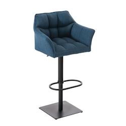 Décoshop26 - Tabouret de bar chaise haute de comptoir couture carrées assise en tissu bleu cadre en métal noir 10_0004693 - bleu 3000252239309_0