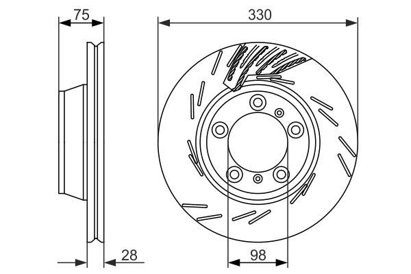 Disque de frein Bosch 0986479733 - ventilé, 5 trous, épaisseur 28 mm - arrière_0