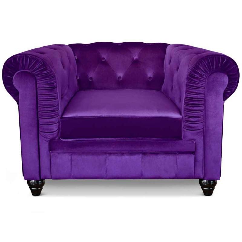 FAUTEUIL DESIGN VELOURS CHESTERFIELD 110CM VIOLET - PARIS PRIX_0