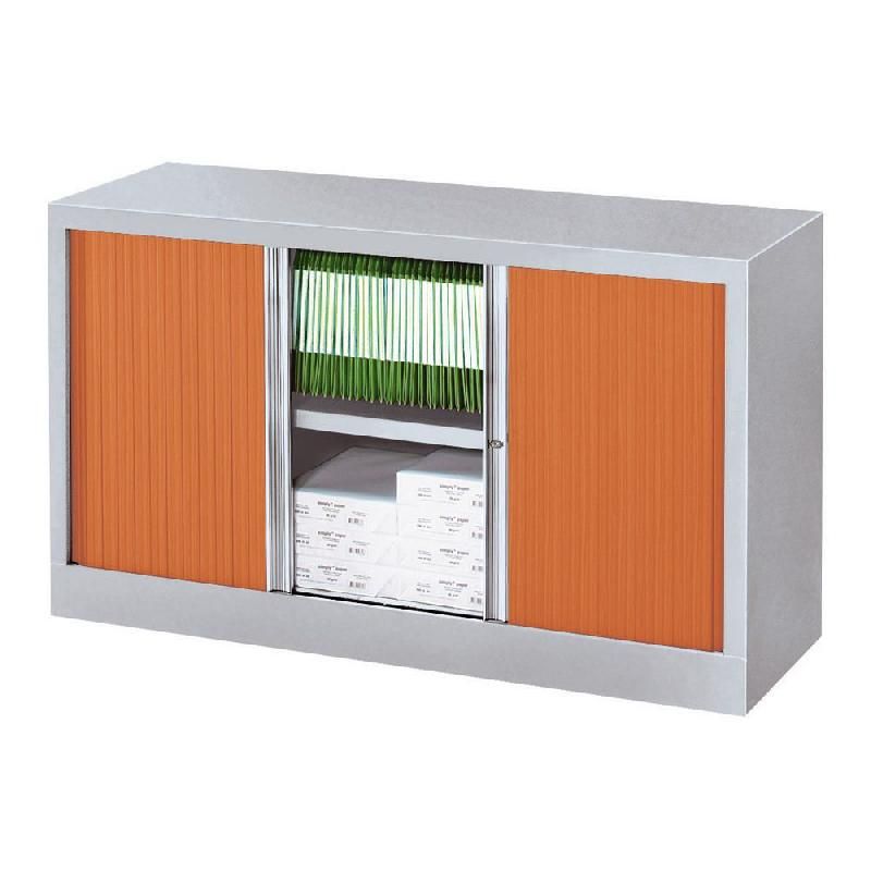 JPG ARMOIRE MÉTAL MONOBLOC NF ENVIRONNEMENT - A RIDEAUX - H. 70 X L. 120 CM - CORPS ALU  - RIDEAUX MERISIER