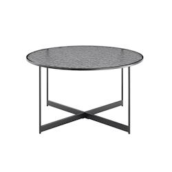 SalesFever Table basse  Ø 80 cm | rond | Plaque de verre de 6 mm à aspect structuré | Cadre en métal | L 80 x P 80 x H 45 cm | Noir - noir multi-m_0