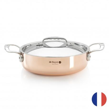 Sautoir en cuivre-inox à fond magnétique induction avec couvercle inox - Prima Matera De Buyer - Compatible tous feux, 90% cuivre, 10% inox, anses rivetées froides_0