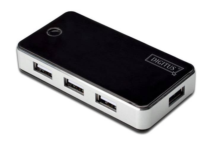 DIGITUS DA-70222 - Hub USB 2.0 avec 7 ports, 480 Mbit/s, noir et argent, alimentation incluse_0