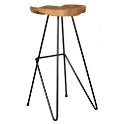 Aubry Gaspard - Tabouret de bar en teck et métal - 35 x 39 x 79 - Matériau naturel NTB2140_0
