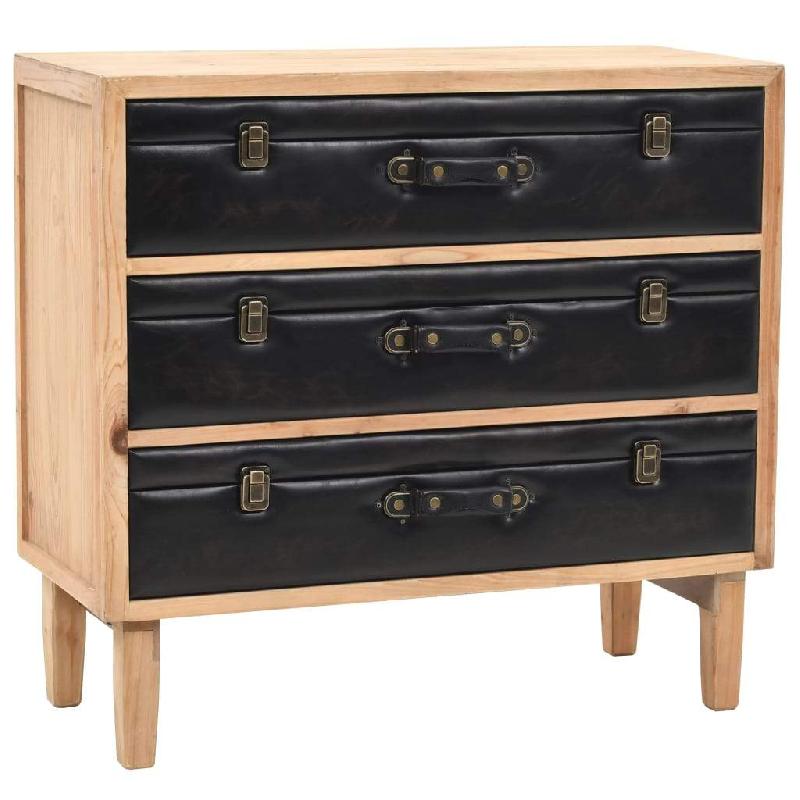 Buffet bahut en bois de sapin massif - Style rétro avec 3 tiroirs au design valise - 80 cm - Réf. 4402188_0