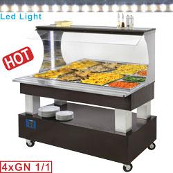 Buffet chauffant mural bain-marie 4 x1/1 hauteur 150 bois wenge chauffants bain-marie 1040(1495)x690(855)xh1405 - ABM/4N-B1_0