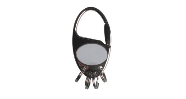 CADEAU PUBLICITAIRE : PORTE-CLE MOUSQUETON AVEC 4 ANNEAUX EN METAL ARGENT BRILLANT_0