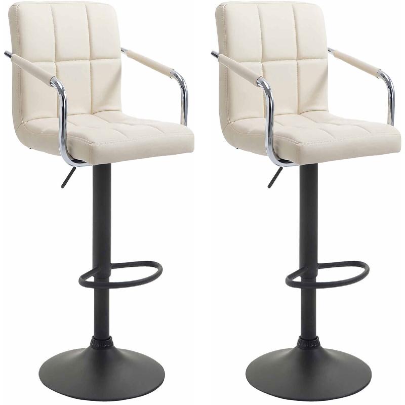 CLP Lot de 2 Tabourets de Bar Lucy  V2 en Similicuir Crème/Noir - beige polyester 315817_0
