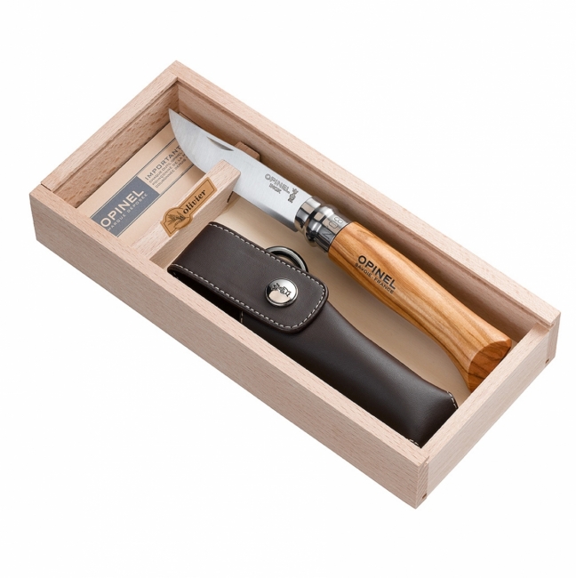 COUTEAU 'TRADITION LUXE' OPINEL N°08 OLIVIER + ÉTUI CUIR