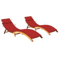 Helloshop26 - Lot de 2 transats chaise longue bain de soleil lit de jardin terrasse meuble d'extérieur avec coussins bois d'acacia 02_0012047 - 30006_0