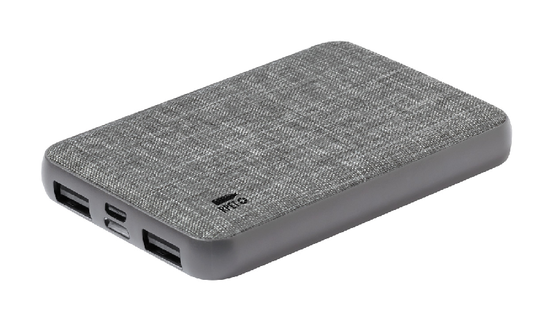 Power bank en plastique RPET - Batterie 5000 mAh - 2 ports USB et 1 port USB-C - Couleur gris_0