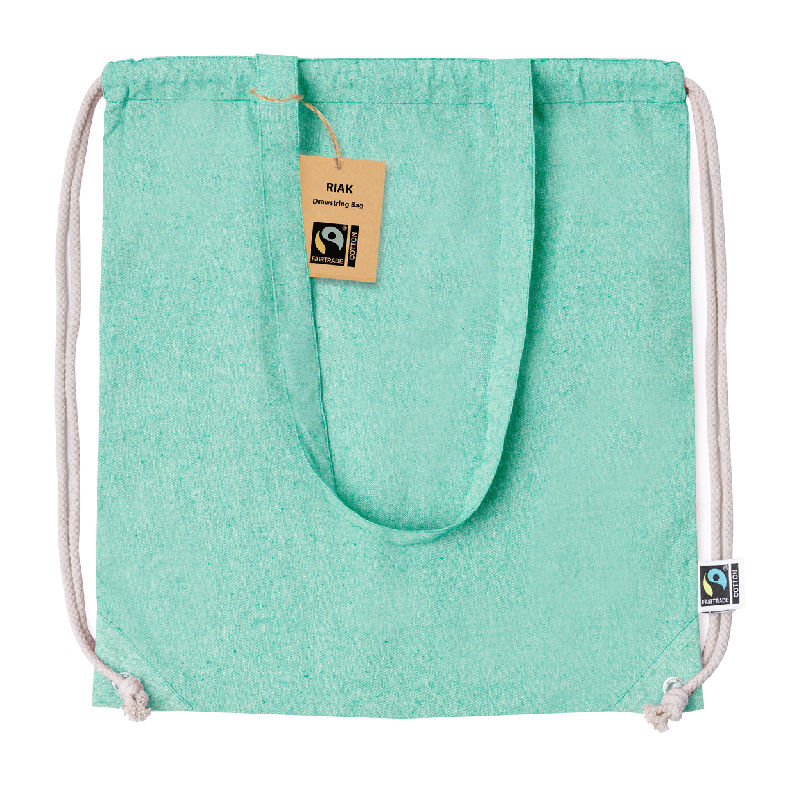 Sac piscine en coton recyclé Fairtrade - 140 g/m² - 100% coton équitable - vert - anses longues_0